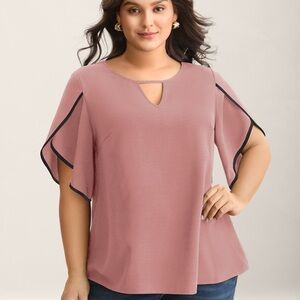 BloomChic Women’s 6X Blouse | Mauve w/ Black Trim | Keyhole Neckline Top